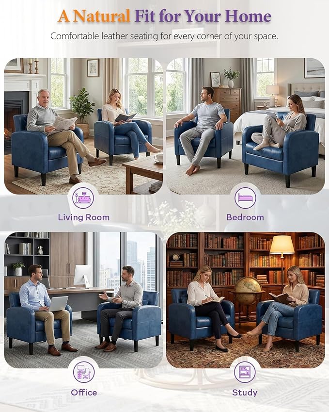 TYBOATLE Leather Chairs Set of 2 w/Storage Comfy Modern Living Room Chairs Accent Chair Set of 2 for Reading Armchair for Bedroom Waiting Room Office