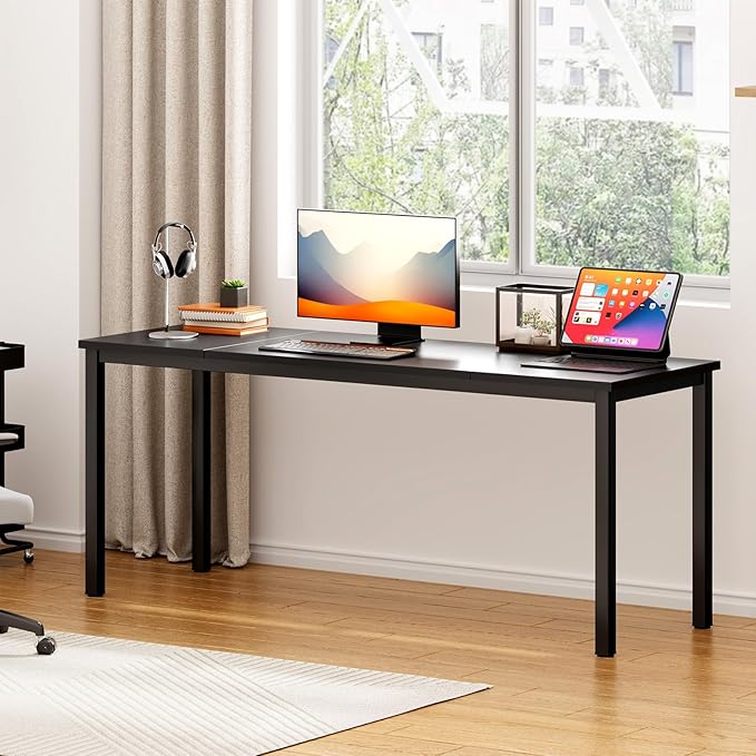 DlandHome 71 inches X-Large Computer Desk Composite Wood Board Decent and Steady Home Office Desk/Workstation/TableBlack23.6Wide