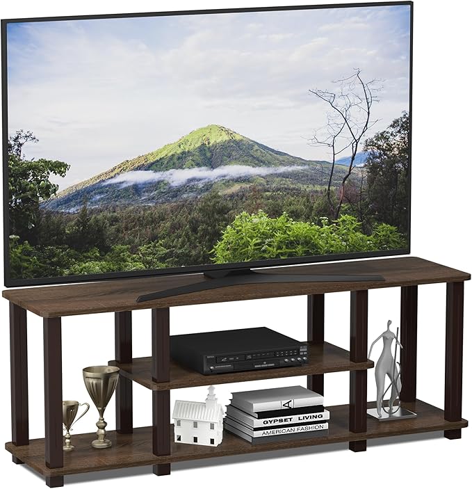 Furinno Turn-N-Tube No Tools 3D 3-Tier Entertainment TV Stand up to 50 inch TV Square Tubes Walnut/Brown