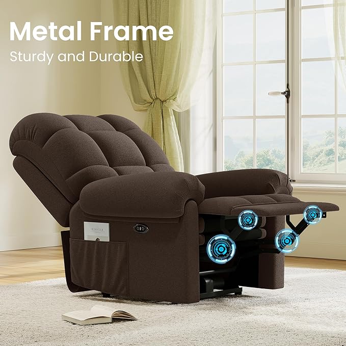 Power Recliner Chair Reclining Chair Comfy Teddy Small Recliners for Small Spaces Adjustable Electric Recliner Chairs for Adults Electric Recliners with USB Port &amp Side Pockets Coffee