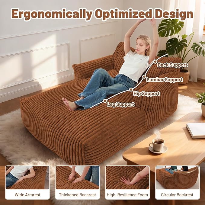 HABUTWAY Comfy Floor Sofa Giant Plush Reading Chair Indoor Cozy Couch with Armrests Oversized Couch Upholstered Boneless Sofa Portable Cloud Couch Accent Chair for Living Room Bedroom (Brown)