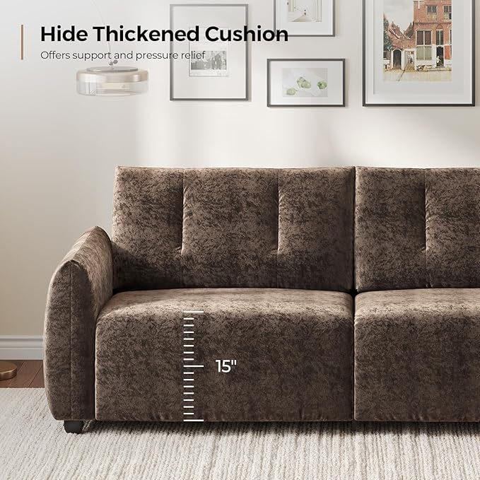84.5 Inch Loveseat SofaModern Couch and SofaFeather-tip armrest DesignSturdy and Easy InstallationSmall Sofa for Living Room Bedroom Office and ApartmentChenille FabricDark Brown