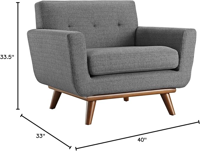 Modway Engage Mid-Century Modern Upholstered Fabric Accent Arm Lounge Chair Wood in Gray Armchair