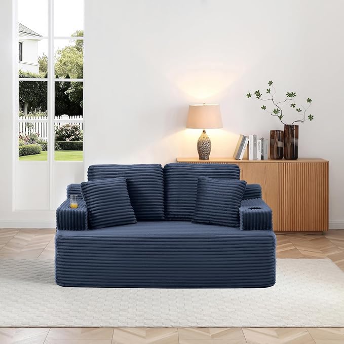 66.5 Small Cloud Loveseat Sofa in a Box Comfy Corduroy 2-Seater Boneless Couch Modern Deep Seat Sofa for Small Spaces Living Room &amp Apartment No Assembly Required (Blue 66.5 inch) | Memory F