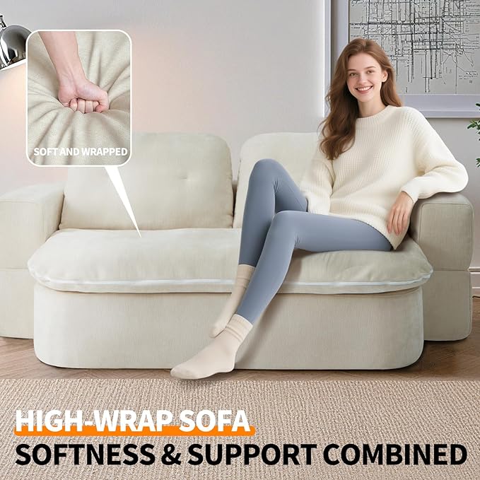 JustYes 78.7'' Convertible Boneless Couch Bed - Pull-Out Lazy Lounge Sleeper Sofa Memory Foam Folding Futon for Living Room Bedroom Dorm &amp Office Beige