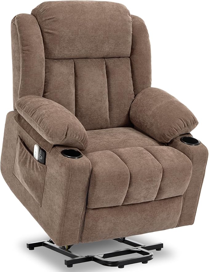 Power Lift Recliner Chair for Elderly with Massage and Heat Reclining Sofa Chair with USB &amp Type-C Ports and Cup Holders L1288(Brown)