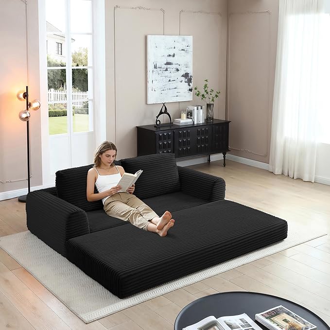 Foldable Boneless Love Seat Couches in a Box Modern Floor Foam Sleeper Sofa Bed 2-in-1 Convertible Cloud Sofa for Home Apartments Bedroom