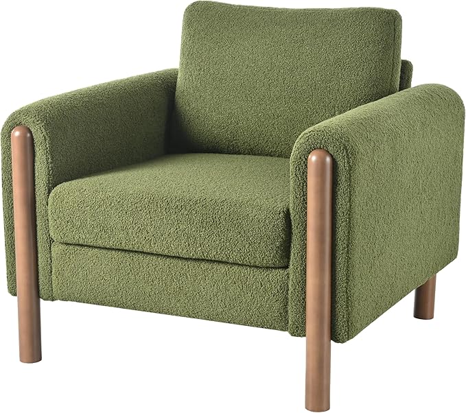 Oversized Accent Chair Upholstered Living Room Chairs Single Sofa Chair with Walnut Legs Curved handrail Green