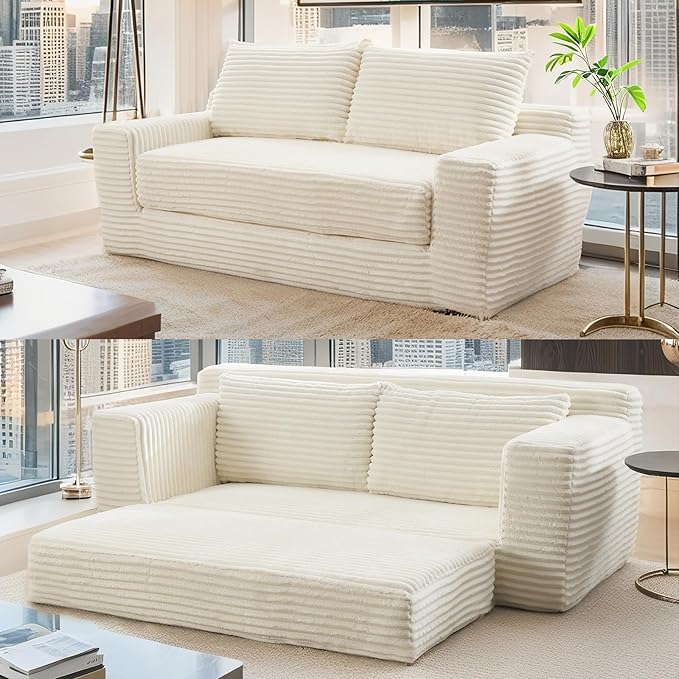 Boneless Couch 2 in 1 Convertible71 Corduroy Cloud Loveseat SofaMemory Foam Couch in a BoxNo Assembly Small Sofa for Living RoomApartments Home OfficeBedroom-Beige