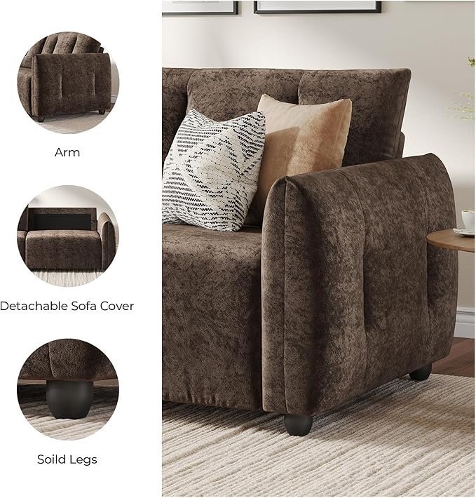 84.5 Inch Loveseat SofaModern Couch and SofaFeather-tip armrest DesignSturdy and Easy InstallationSmall Sofa for Living Room Bedroom Office and ApartmentChenille FabricDark Brown