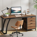 Tribesigns Computer Desk with 3 Drawers 59-Inch PC Desk with Reversible Drawers Industrial Study Writing Table Workstation with File Storage for Home Office Walnut