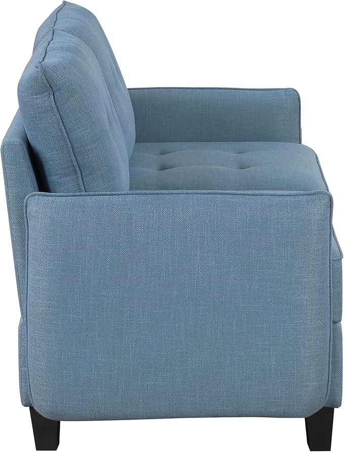 Lexicon Modern Loveseat with Hidden Storage Textured Fabric Modular Love Seat with Button-Tufted Design Reversible Back Cushion for Living Room/Bedroom/Office Blue