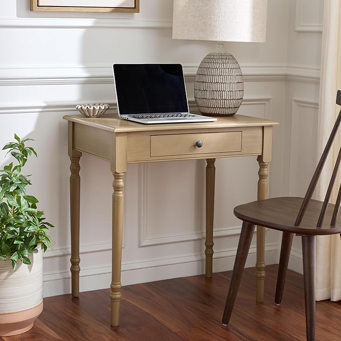 SAFAVIEH Home Collection – Arina Desert Brown Writing Desk 1-Drawer Traditional Desk Classic Home Office Design (DSK5710H)