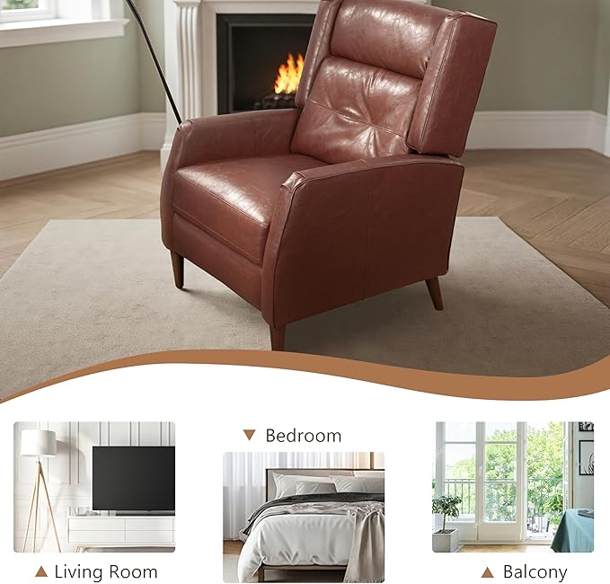 Art Leon Mid Century Modern Accent Chair - Faux Leather Armchair with Ottoman Modular Single Sofa Adjust The Seatback Chair Comfy Lounge Side Chair for Bedroom Living Room Brown