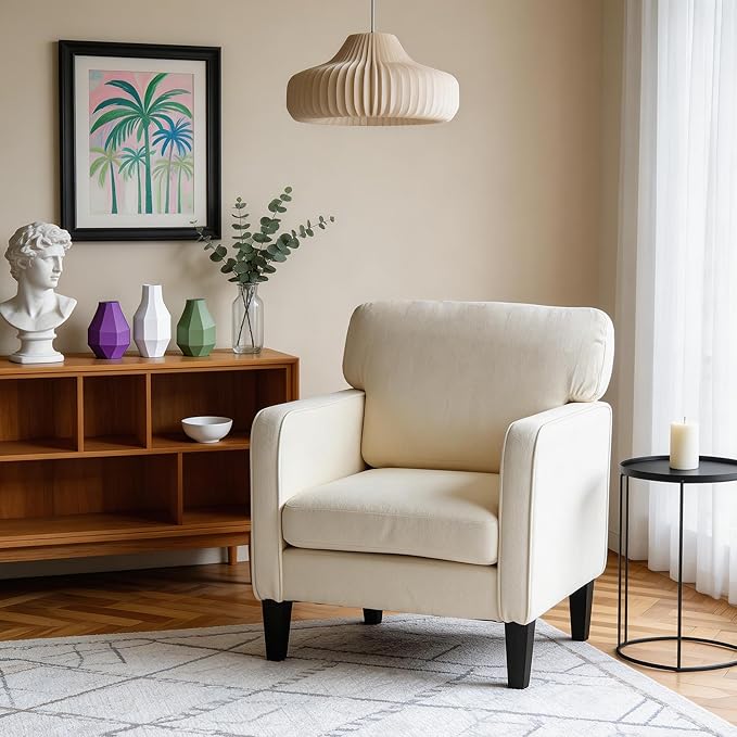 Simple Deluxe Modern Accent Chair Stylish Armchair for Adults with Backrest Cozy Lounge Seat Perfect for Living Room Bedroom Reading Nook Waiting &amp Reception Area White