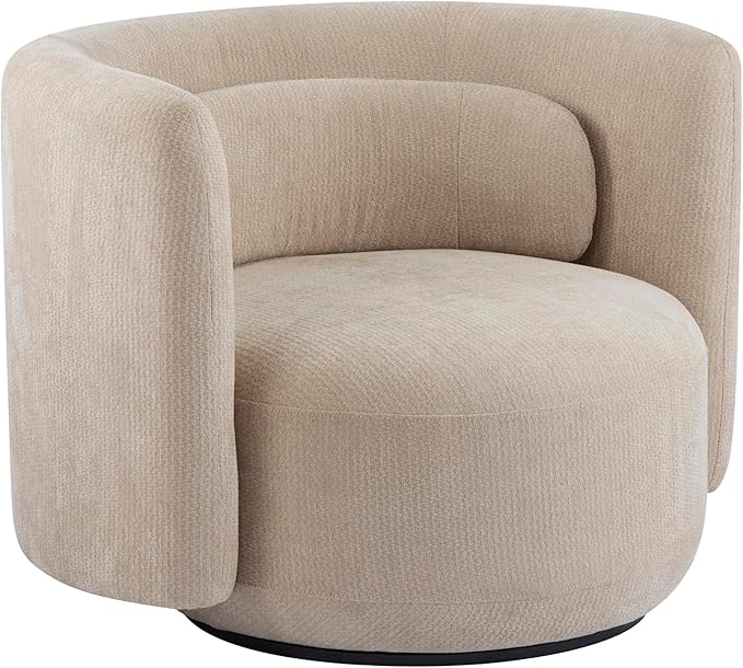 Christopher Knight Home Tanzy 360-Degree Swivel Barrel Chair Upholstered Lounge Chair Indoor Comfy Armchair with Lumbar Pillow for Living Room Thick Cushion Metal Base and Wood Frame Khaki