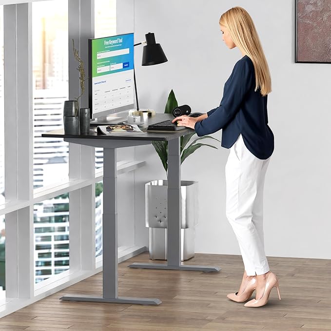 Rise Up Electric Standing Desk Adjustable Height 24-49 Dual Motor One Piece Bamboo Large Standing Desk 48x30 Sit Stand Desk Rising Desk Home Office