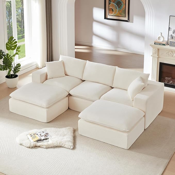 Cloud Couch with 2 Ottomans 5-Piece Modular Sectional Sofa Premium Chenille Fabric Boneless Couch Modern Oversized Living Room U-Shaped Sectional