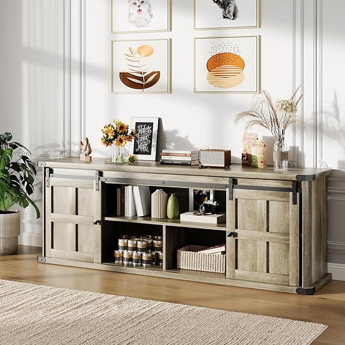 GAOMON 70 Farmhouse TV Stand for 80/75/70 Inch TVsEntertainment Center Storage Cabinets w/Power Outlets and Sliding Barn DoorRustic TV Stands for Living RoomMedia Console Cabinet