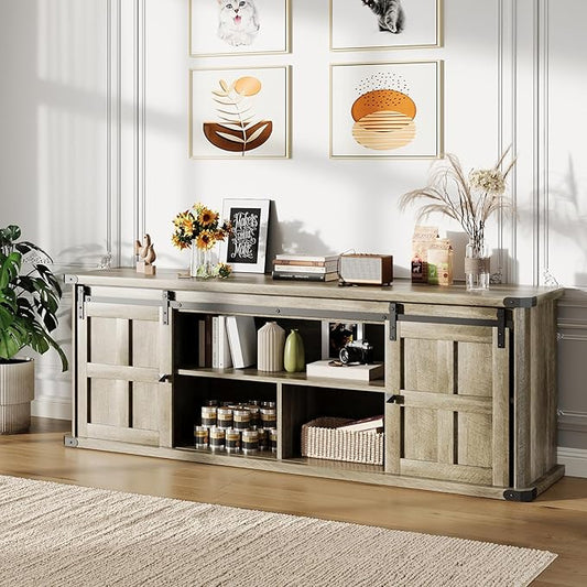 GAOMON 70 Farmhouse TV Stand for 80/75/70 Inch TVsEntertainment Center Storage Cabinets w/Power Outlets and Sliding Barn DoorRustic TV Stands for Living RoomMedia Console Cabinet