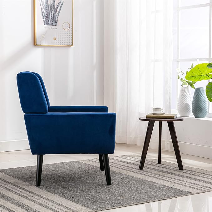 Generic Modern Soft Velvet Material Ergonomics Accent Chair Living Room Chair Bedroom Chair Home Chair with Black Legs for Indoor Home Blue