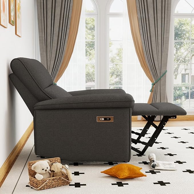 Wall Hugger Zero Wall Power Recliner Chair Electric Reclining Armchair for Small Space Living Room Comfy Bedroom Recliners for Adults Lazy Boy Style Recliner for Apartments/RV with USB PortDarkGra