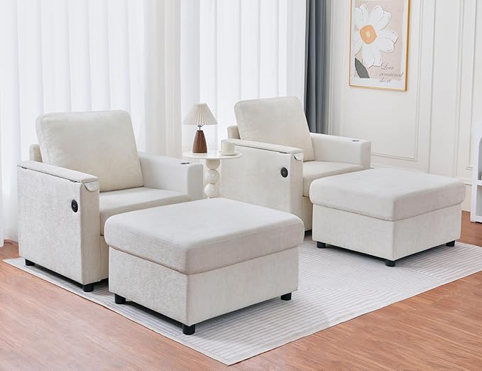 34.25 Accent Chairs with Storage Ottoman Set Upholstered Living Room Chairs for Reading Chair with Chaise Lounge Chairs Indoor Comfortable Armchair for Bedroom (Beige 34.25)