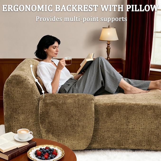 66 Inches Oversized Chaise Lounge Indoor No Assembly Required Single Sleeper Sofa Chair with Lumbar Pillow Upholstered Boneless Sofa Bed for Living Room Bedroom