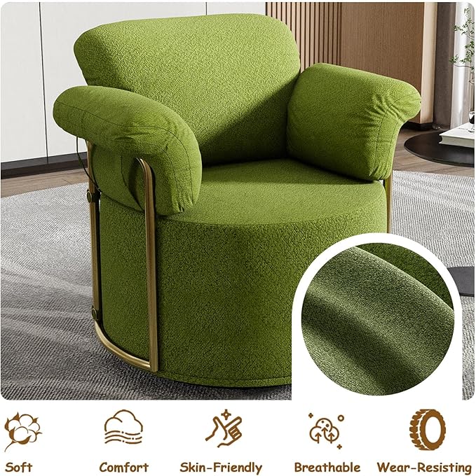 Swivel Accent Chairs for Living Room 360 Swivel Barrel Chair &amp Round Accent Chair with Armrests and Back for Office and Living Room (Green)