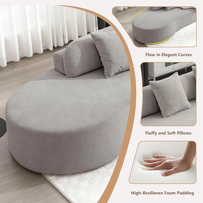 GNIXUU 130.5 Oversized Curved Sectional Sofa for Living Room Modern Luxury Terrycloth Boneless 4 Seater Cloud Couch with Half Moon Design &amp 3 Pillows Modular Memory Foam Couches No Assembly G