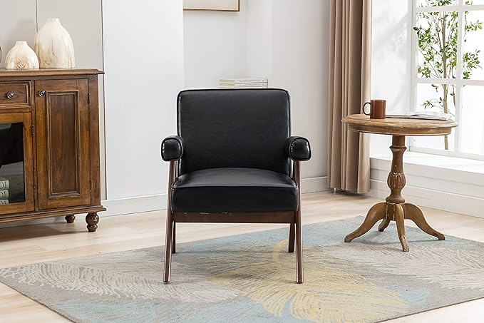 Leisure Chair with Solid Wood Armrest and Feet Mid-Century Modern Accent Chair for Living Room Bedroom Studio Chair