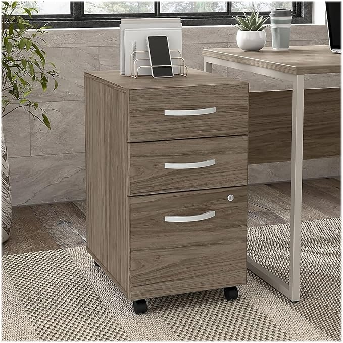 Bush Business Furniture Arrive 60W x 72D L Shaped Reception Desk with Shelf in Storm Gray