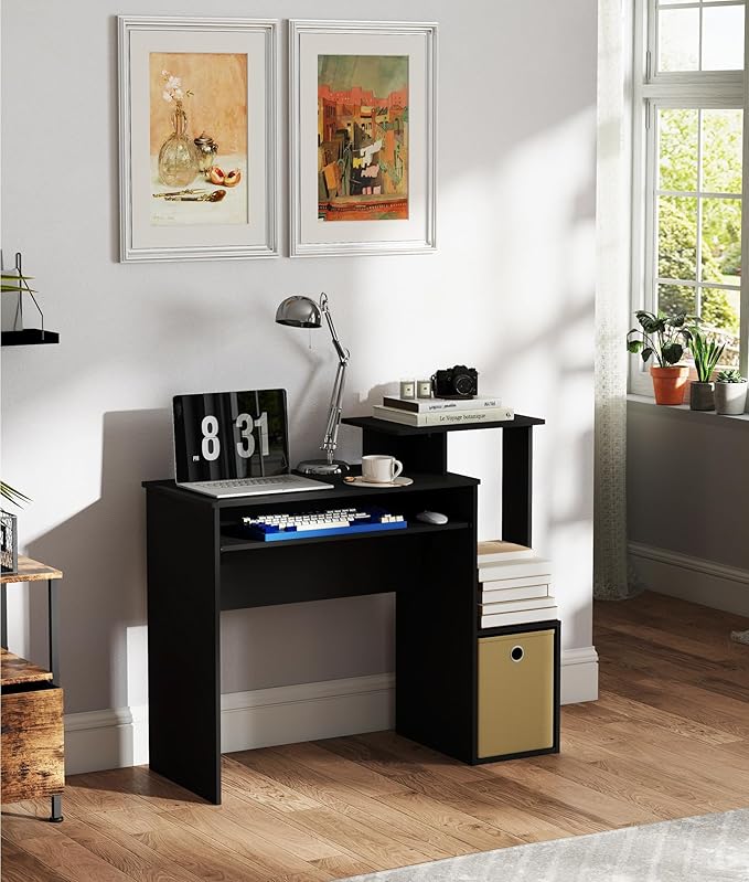 Black Computer Desk Working Table with Keyboard Drawer Small Study Desk for Bedroom Home Workstation for Writing Working Studying