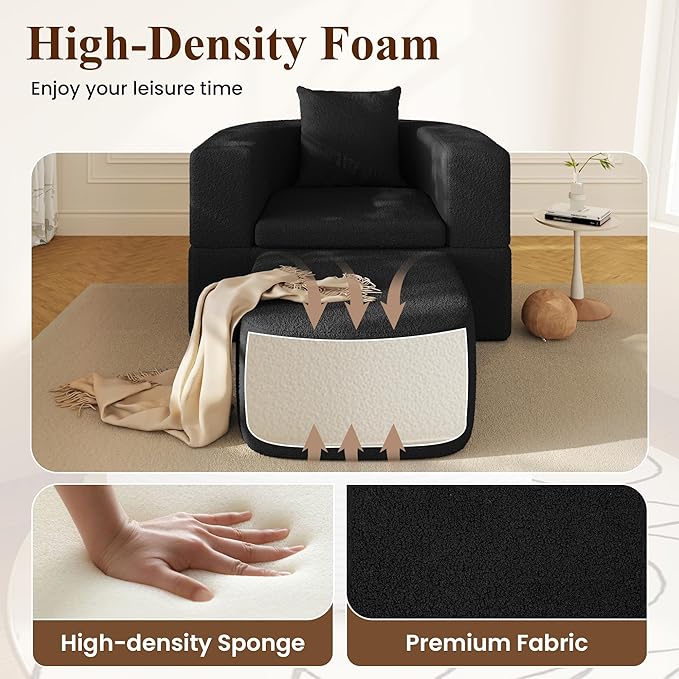 WJShome Boneless Chaise Lounge Sofa Bed Chair Indoor 3 in 1 Convertible Lounge Chaise with No Frame Wide Reclining Floor Lounger for Reading Napping &amp Relaxation No Assembly Required Black