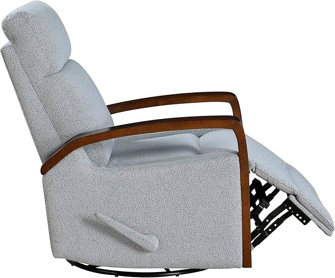Lexicon 360 Degree Swivel Glider Reclining Chair Soft Boucle Manual Recliner Comfy Nursery Glider Recliner Wood Arms Pull Handle for Living Room/Office/Bedroom/Apartment Gray