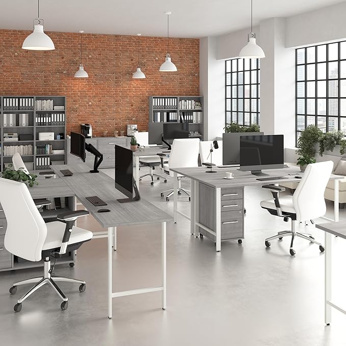 Bush Business Furniture Hustle 72W x 24D L Shaped Computer Desk with Metal Legs in Platinum Gray/White Modular Corner Table for Home and Professional Office