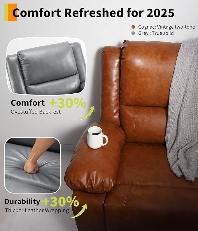 GarveeHome Power Lift Recliner Chair - Heat and Massage PU Leather Electric Lift Recliner for Elderly &amp Mobility Impaired Adjustable Back and Legs Heavy Duty Lift Chair for Seniors
