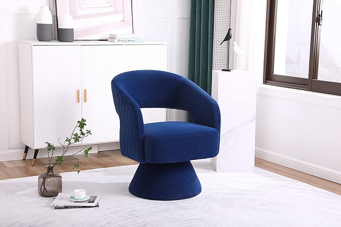 Swivel Accent Chair Armchair Round Barrel Chair in Fabric for Living Room Bedroom Blue