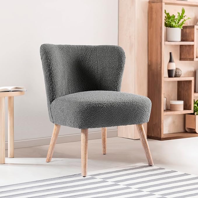 Costaelm Bedroom Accent Chair Upholstered Fabric Chairs Makeup Vanity Chair Teddy Fuzzy Chair and Sherpa Accent Chair for Living Room Reading Room Dining Room Office Gray