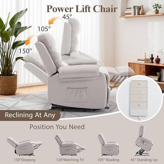 Power Lift Recliner Chair with Massage and Heat for Elderly Electric Lift Chair for Adults Small Recliner for Living Room Reading Room Recliner Saves Your Favorite Position Beige