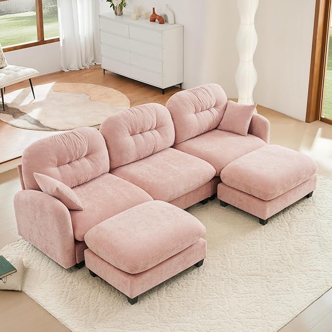 Pink Ottoman for Modular Sectional Sofa Chenille Oversized Sectional Couches for Living Room Bedroom Apartment Cloud Sofa Couch Comfy Couch Ottoman