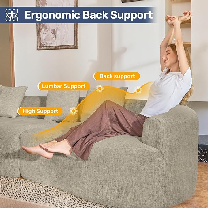 110” Modern Curved SofaOversized Couch for Living RoomCloud Couch with Boneless CouchsModular Sectional Sofa with Deep SeatNo Assembly RequiredBrown