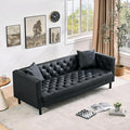 81 Button-Tufted Leather Sofa Mid-Century Modern Chesterfield 3 Seater with Deep Seat and 2 Pillows Ideal Leather Couch for Living Room Apartment and Office Use (Vintage Black)