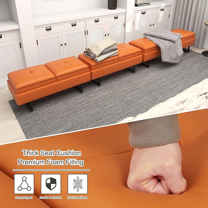 Kinfant Modern Futon Sofa Bed - Couch Bed with Soft Cushions for Living Room Bedroom and Small Space (Orange 7-Seater)
