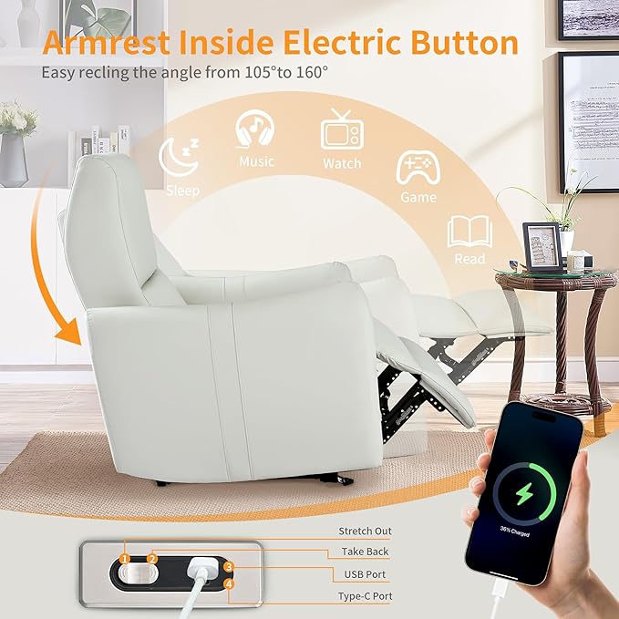 Wall Hugger Power Recliner Chair Zero Wall Electric Recliner Chairs with USB Port Space Saving Large Recliner for Living Room RV Home Theater
