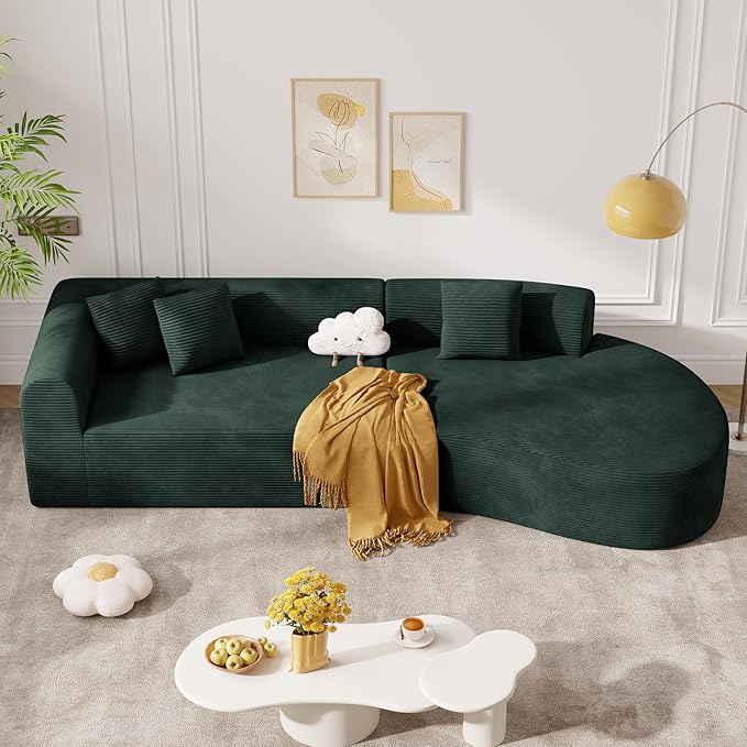 126 Curved Modular Sectional Sofa Modern Cloud Couch with Deep Seat Upholstered Oversized Boneless Couches for Living Room No Assembly Required Green Corduroy Fabric 1 PCS