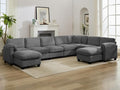 DRMBOOK 140.6'' U Shaped Modular Sectional Cloud Couch Comfy Corduroy 7 Seater Sofa with Curved Armrest Modern Deep Seat Sofa for Living Room (Grey 6 Seat+1 Corner+2 Ottoman)