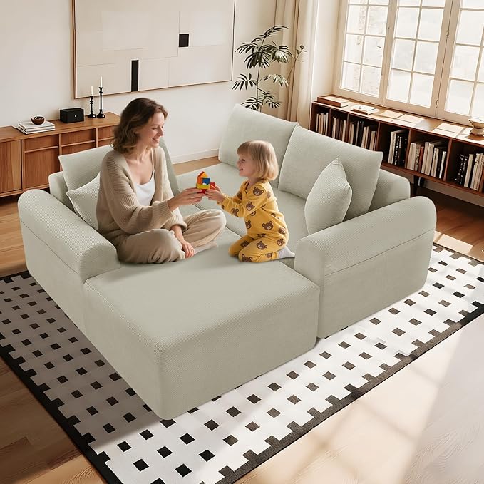 KBQ Modular Sectional Couch in a Box 103 L Shaped Boneless Cloud Couch with Deep Seat Convertible Sofa Bed for Living Room Bedroom Apartments No Assembly Required Beige Left Facing Chaise