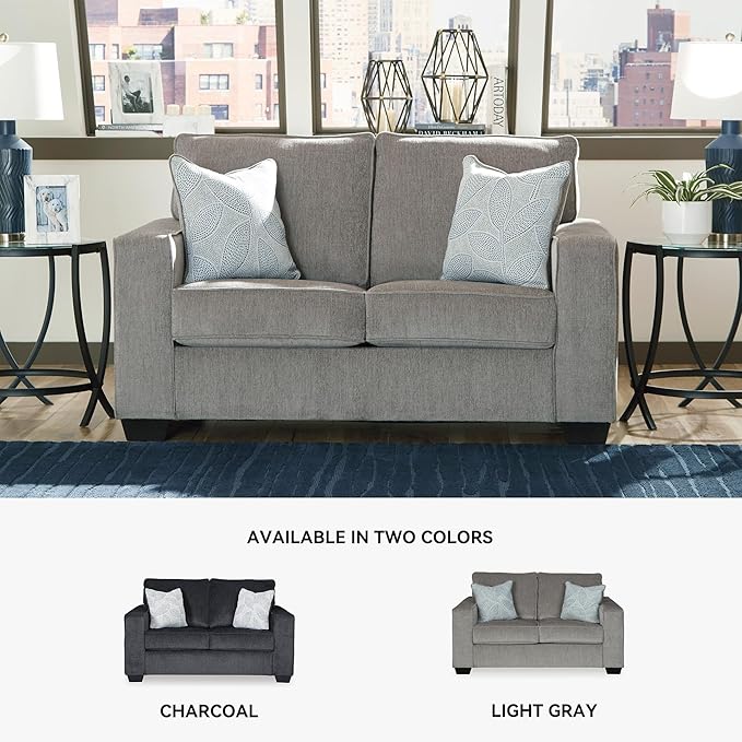 Signature Design by Ashley Altari Modern Loveseat with 2 Accent Pillows Light Gray