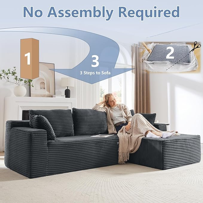 103 L-Shape Cloud Couch with ChaiseUpholstered Corduroy Modular Sectional Sofa Deep Seat Couch with Free Combination for Living Room &amp ApartmentNo Assembly Required(Dark GreyRight Facing Chai